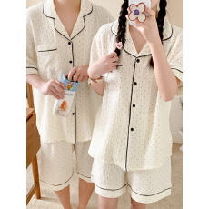 批发实拍实价短袖双层纱波点基础款情侣装