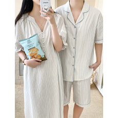 批发实拍实价 夏季新款情侣<b class='q'>睡衣</b>女韩系条纹简约家居服睡裙