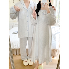 批发实拍实价 韩系条纹情侣简约舒适睡衣休闲宽松睡裙慵懒家居服