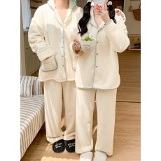 批发实拍实价加厚纯色毛绒拼格子边<b class='q'>情侣装</b>家居服套装