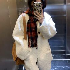 批发韩系小个子羊羔毛外套女2025新款爆款冬季宽松高级感休闲毛绒大衣