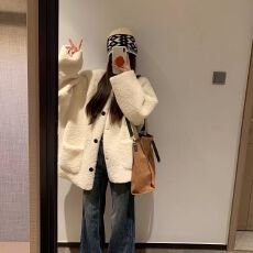 批发羊羔毛外套女秋冬季2025新款韩系宽松休闲加绒加厚毛绒上衣减龄