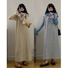 批发<b class='q'>实拍</b><b class='q'>大码</b><b class='q'>女装</b>秋冬新款甜美洋气宽松针织毛衣背心裙+打底裙两件套