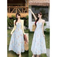 批发实拍2026<b class='q'>大码</b>女装夏季新款温柔风防晒披肩碎花吊带连衣裙两件套