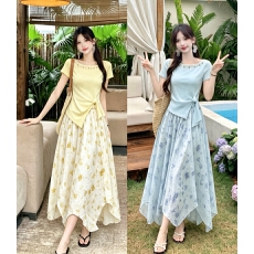 批发2026实拍大码女装夏季新款短袖法式温柔风上衣+碎花半身裙两件套