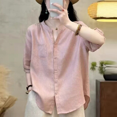 批发大码高端大气上档次女装2026<b class='q'>春</b>夏季V领中袖衬衫外套纯色衬衣上衣