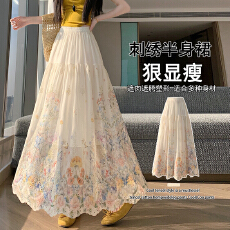 批发已出货大码胖MM 蕾丝刺绣镂空半身裙夏<b class='q'>宽松</b>遮跨A字伞裙蛋糕大摆裙