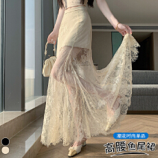 批发实拍已出货大码胖MM蕾丝拼接鱼尾裙夏季高腰显瘦气质<b class='q'>包臀</b>A字<b class='q'>长裙</b>