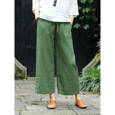 批发文艺女装复古<b class='q'>亚麻</b>裤子九分裤宽松高腰直筒裤休闲裤棉麻阔腿裤