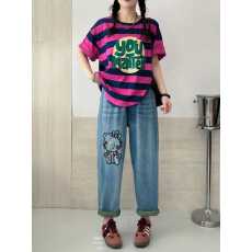 批发<b class='q'>韩版</b>大码2026夏季新款宽松显瘦复古卡通刺绣弹力牛仔萝卜裤女潮