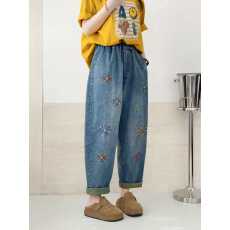 批发<b class='q'>牛仔裤</b>子女款小个子春季2026新款弹力烟花刺绣洋气时尚窄版九分裤