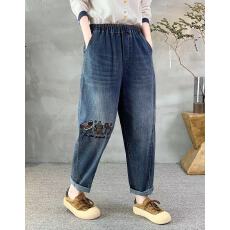 批发2026大码女装<b class='q'>牛仔裤</b>春秋款宽松萝卜裤松紧腰<b class='q'>绣花</b>显瘦哈伦裤