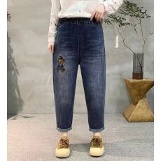 批发复古高腰刺绣牛仔<b class='q'>裤</b>女春夏季2026年新款贴布<b class='q'>哈伦</b><b class='q'>裤</b>休闲百搭九分<b class='q'>裤</b>