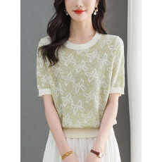 批发圆领冰丝针织衫t恤女短袖夏季2026新款中年妈妈薄款打底小衫<b class='q'>上衣</b>