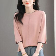 批发七分袖t恤女夏季新款<b class='q'>中老年</b>妈妈针织衫中袖圆领上衣打底洋气小衫