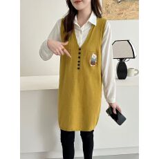 批发2026秋季新款外搭中<b class='q'>长款</b>毛衣女V领无袖<b class='q'>马甲</b>刺绣小熊