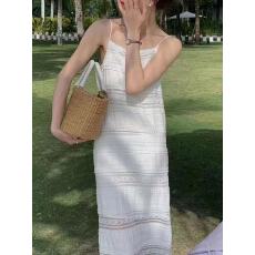 批发纯欲风法式吊带蕾丝<b class='q'>连衣裙</b>春季高腰重工拼接直筒气质中<b class='q'>长款</b>裙子