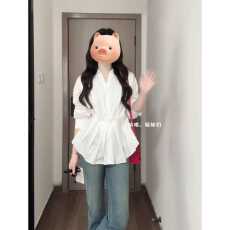 批发法式气质绝美长袖衬衫女装春季衬衣<b class='q'>外套</b>褶皱独特收腰显瘦<b class='q'>修身</b>上衣