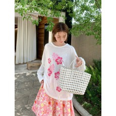 批发原版质量带袖标粉花卉印花薄款防晒插肩长袖<b class='q'>罩衫</b>女慵懒上衣