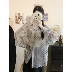 原版面料法式气质微透长袖夏季防晒衬衫女高级感百搭波点衬衣