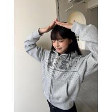 批发【原版做工+后包】韩系小熊灰色连帽<b class='q'>卫衣</b>女早秋<b class='q'>短款</b>拉链开衫外套