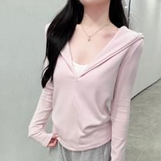 批发2026秋季新款藏青色修身连帽卫衣女气质长袖拉链显瘦百搭休闲上衣