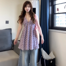 批发（原版面料+内里）<b class='q'>大码</b>胖法式温柔风碎花V领上衣遮肉显瘦无袖背心