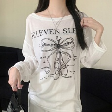 批发【原版天丝面料】薄款印花斜微透<b class='q'>打底衫</b>女春季设计感抽绳系带露肩