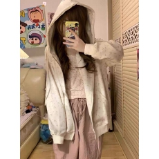 原版面料碎花连帽卫衣女春秋薄款外套港味chic宽松慵懒开衫上衣