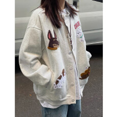 批发原版毛巾绣美式复古小狗刺绣卫衣棒球服chic百搭休闲宽松<b class='q'>开衫</b>外套