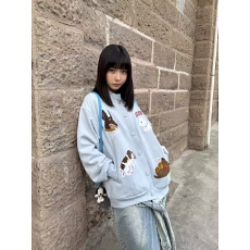 批发原版毛巾绣美式复古小狗刺绣卫衣棒球服chic百搭休闲宽松<b class='q'>开衫</b>外套