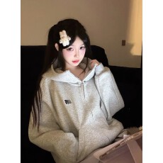 原版面料美式复古廓形高领连帽卫衣女秋冬新款拉链开衫外套