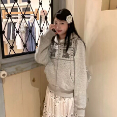 批发原版做工+后包美式复古<b class='q'>小熊</b>印花拉链连帽<b class='q'>卫衣</b>女秋外套学院风上衣