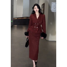 批发轻奢气质百搭毛毛<b class='q'>外套</b>上衣纯色精致高腰包臀裙<b class='q'>修身</b>显瘦两件套女装