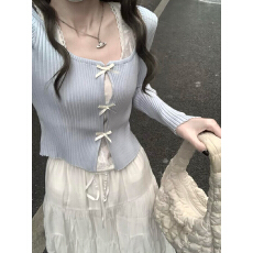 批发韩系假两件针织<b class='q'>打底衫</b>女春季新款chic甜辣妹<b class='q'>蕾丝</b>花边内搭短款上衣