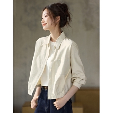 批发沫晗依美纸感<b class='q'>衬衫</b>外套2025秋季MIU风轻<b class='q'>户外</b>微皱肌理棉休闲短外套