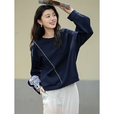 批发德玛<b class='q'>纳</b>假两件拼接条纹卫衣女25秋季新款松弛感圆领撞色条休闲上衣