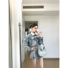 批发韩版小众设计感蝴蝶结<b class='q'>牛仔</b>短外套上衣女2025新款修身包臀裙两件套