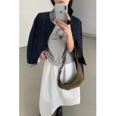 批发about moon韩系简约复古深色袖口卷边撞色牛仔外套女2025秋款上衣