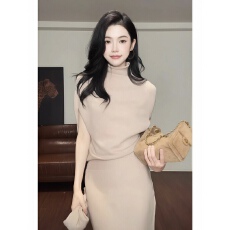 批发ZOUYASHIFA 立领<b class='q'>蝙蝠</b>袖斗篷打底针织<b class='q'>连衣裙</b> YSA89191