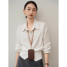 批发ACHU 出色裁剪 白色收腰衬衫女夏职业通勤穿搭衬衣开叉设计感上衣