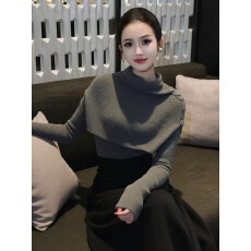 批发法式气质小香风灰色假两件斗篷针织衫女2025年早秋巨好看<b class='q'>轻熟</b>上衣