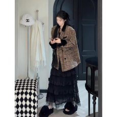 批发复古小香风西装外套女款秋冬加厚韩系气质宽松开<b class='q'>格子</b>夹棉加厚上衣