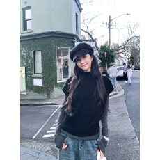 批发by1171叠穿chic短袖马甲100羊毛半高领无缝一体休闲<b class='q'>针织</b>上衣女新