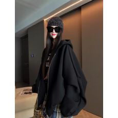 批发美式复古连帽开衫卫衣女2025秋季新款高级感外搭宽松休闲外套