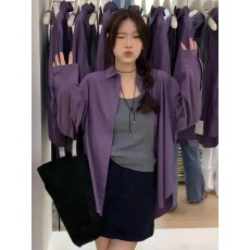批发宽松休闲长袖衬衫2025秋紫色时尚<b class='q'>百搭</b>显白显瘦翻领韩系衬衣+吊带