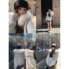 批发板栗可可Bankelili '雪吻少女'慵懒风连帽毛衣外套女新款宽松开衫