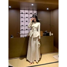 批发Barb Chill 老钱风新中式套装女秋冬短款毛呢<b class='q'>外套</b>/半身裙大摆长裙