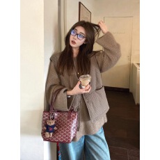 法式咖色软糯针织衫毛衣厚女秋冬叠穿宽松马甲内搭打底上衣两件套