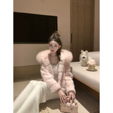 批发kubiliv 娇娇貂2.0狐狸毛领定染连帽环保仿貂皮草